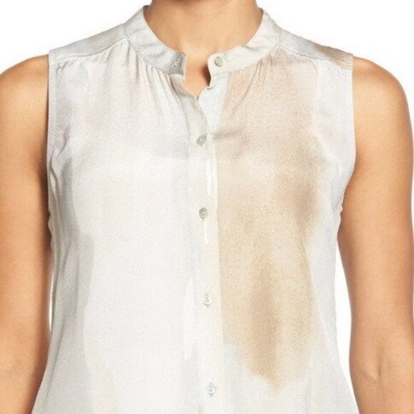 Eileen Fisher Marble Mandarin Collar Print Long Silk Blouse - Picture 1 of 4
